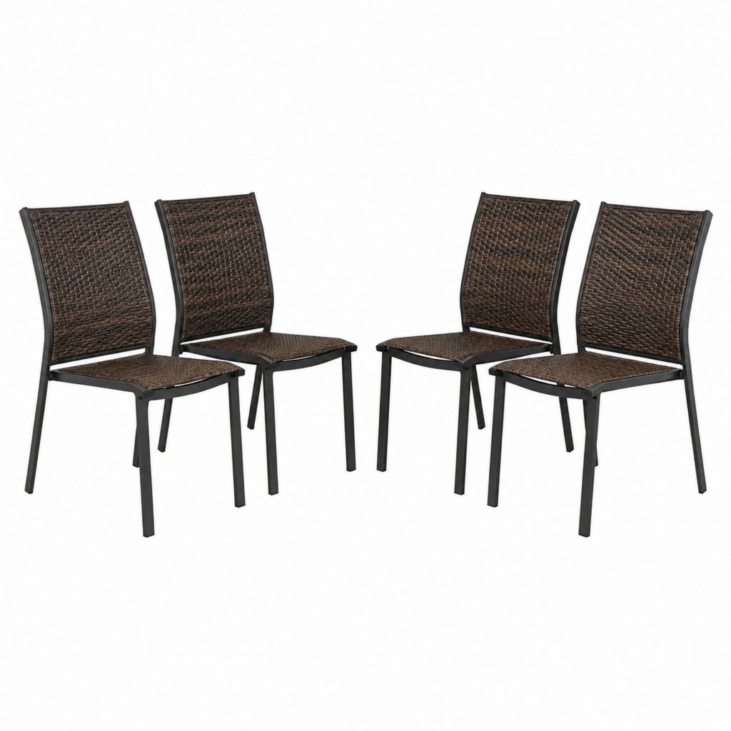 Lot de 4 chaises de jardin marron en polyrotin et acier 54 x 60 x 91 cm