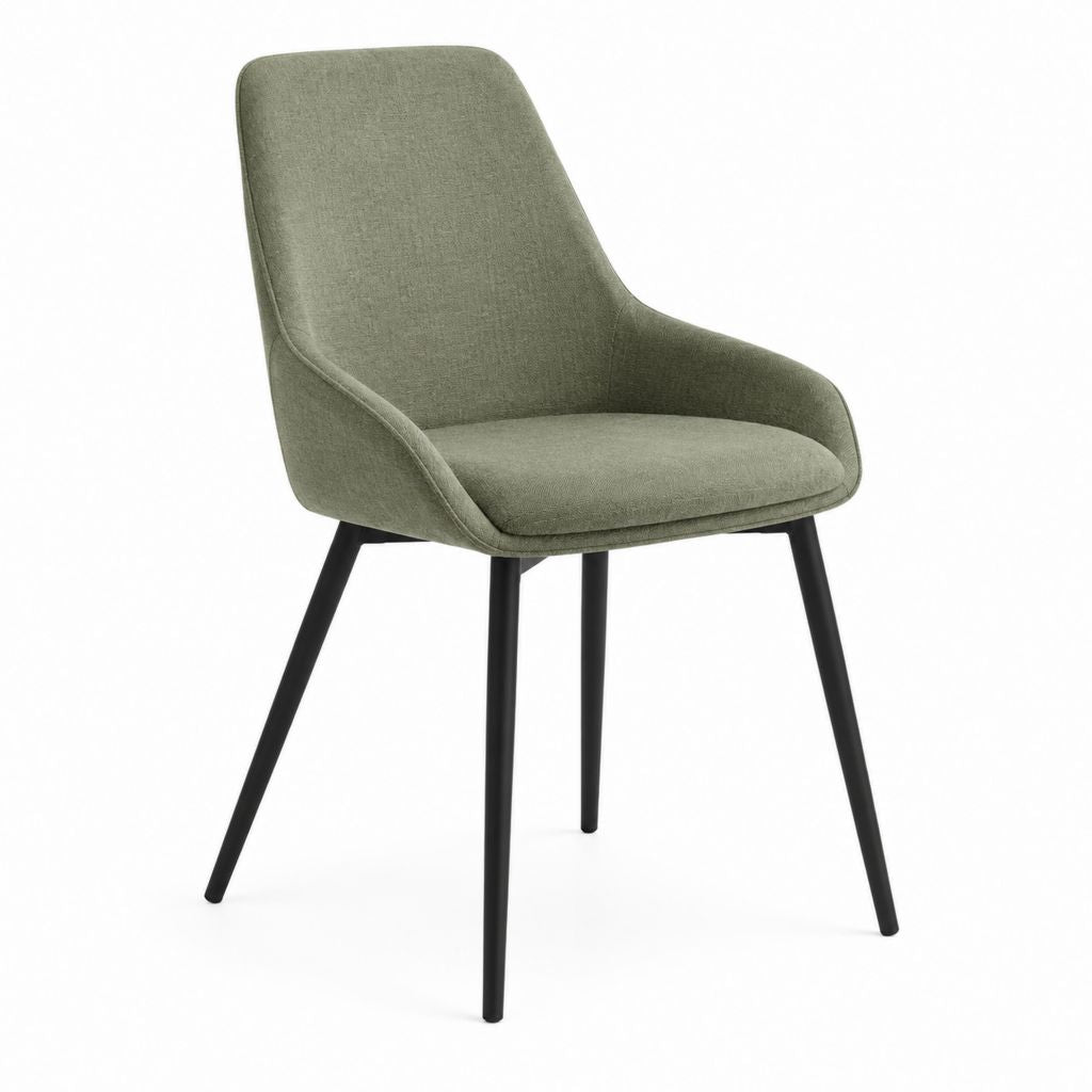 Chaise de salle à manger avec accoudoirs vert olive en polyester et acier 58 x 61 x 83 cm