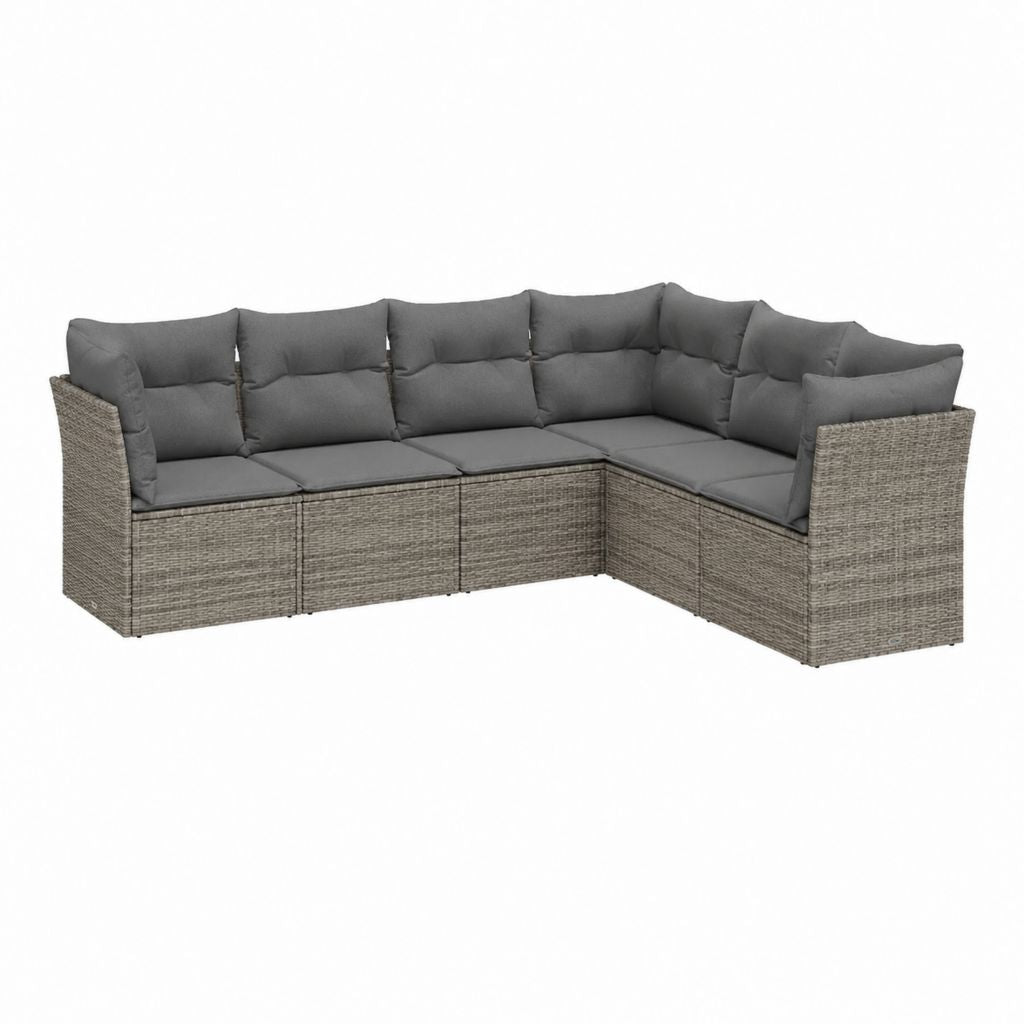 Canapé de jardin d'angle 5 places gris en résine tressée PE et polyester 250 x 190 x 65 cm