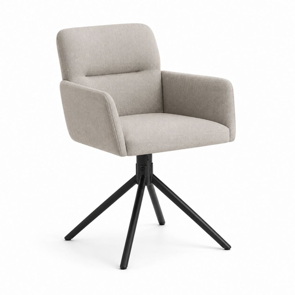 Chaise de salle à manger pivotante beige en polyester avec accoudoirs et piètement en acier 60 x 62 x 84 cm