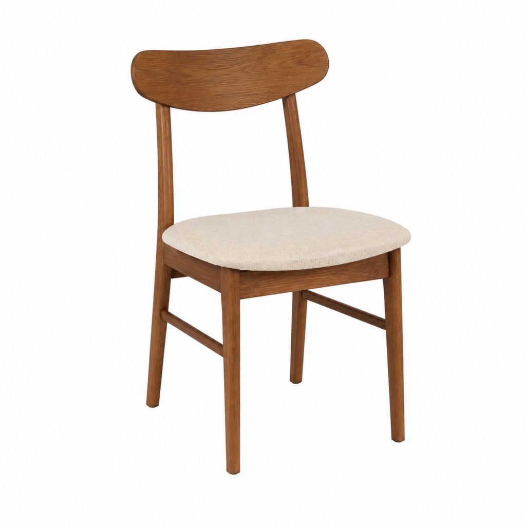 Chaise de salle à manger marron et beige en bois d'hévéa massif avec assise rembourrée 46 x 52 x 78 cm