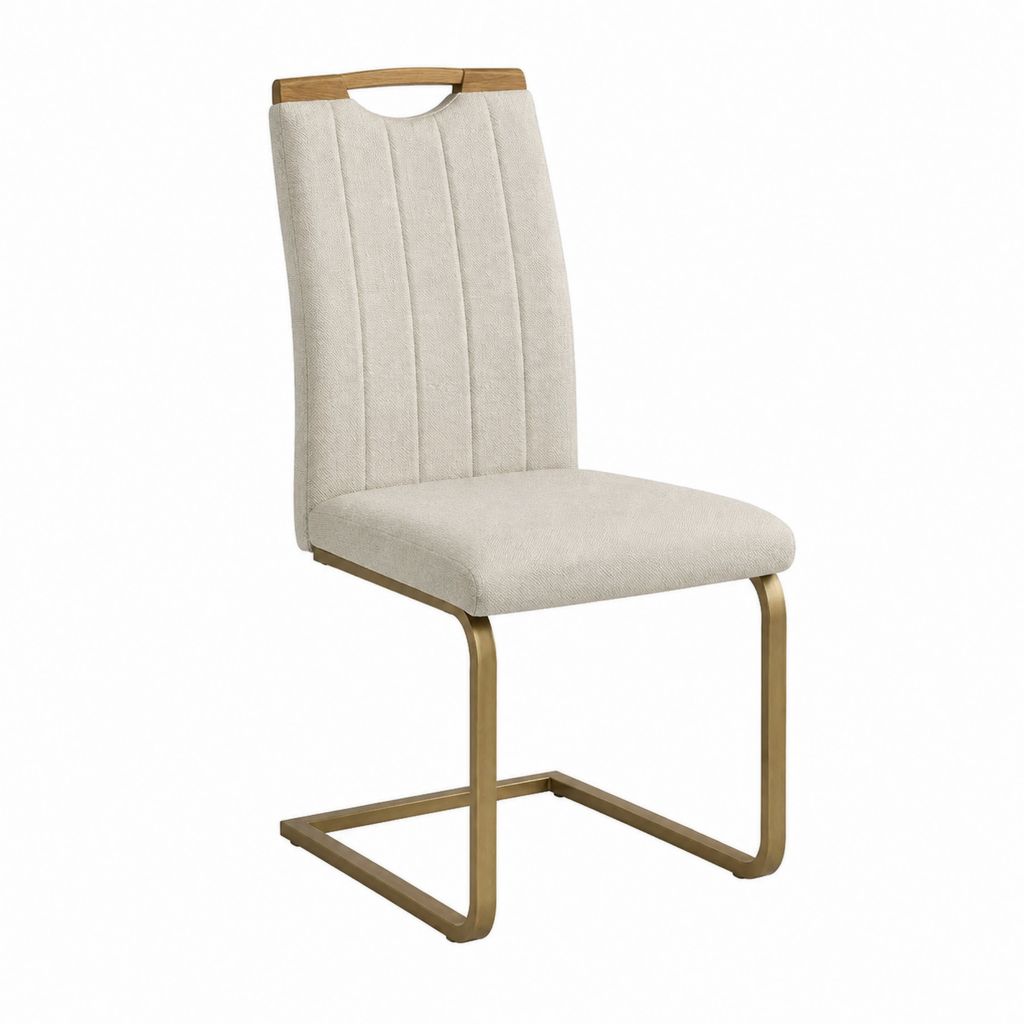 Chaise de salle à manger beige en polyester avec piètement en acier doré 45 x 60 x 100 cm