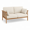 Canapé de jardin 2 places rectangulaire beige en acacia massif et polyester 140 x 75 x 78 cm
