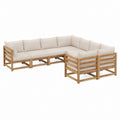 Salon de jardin d'angle modulable 6 places en acacia massif beige avec coussins 280 x 210 x 60 cm