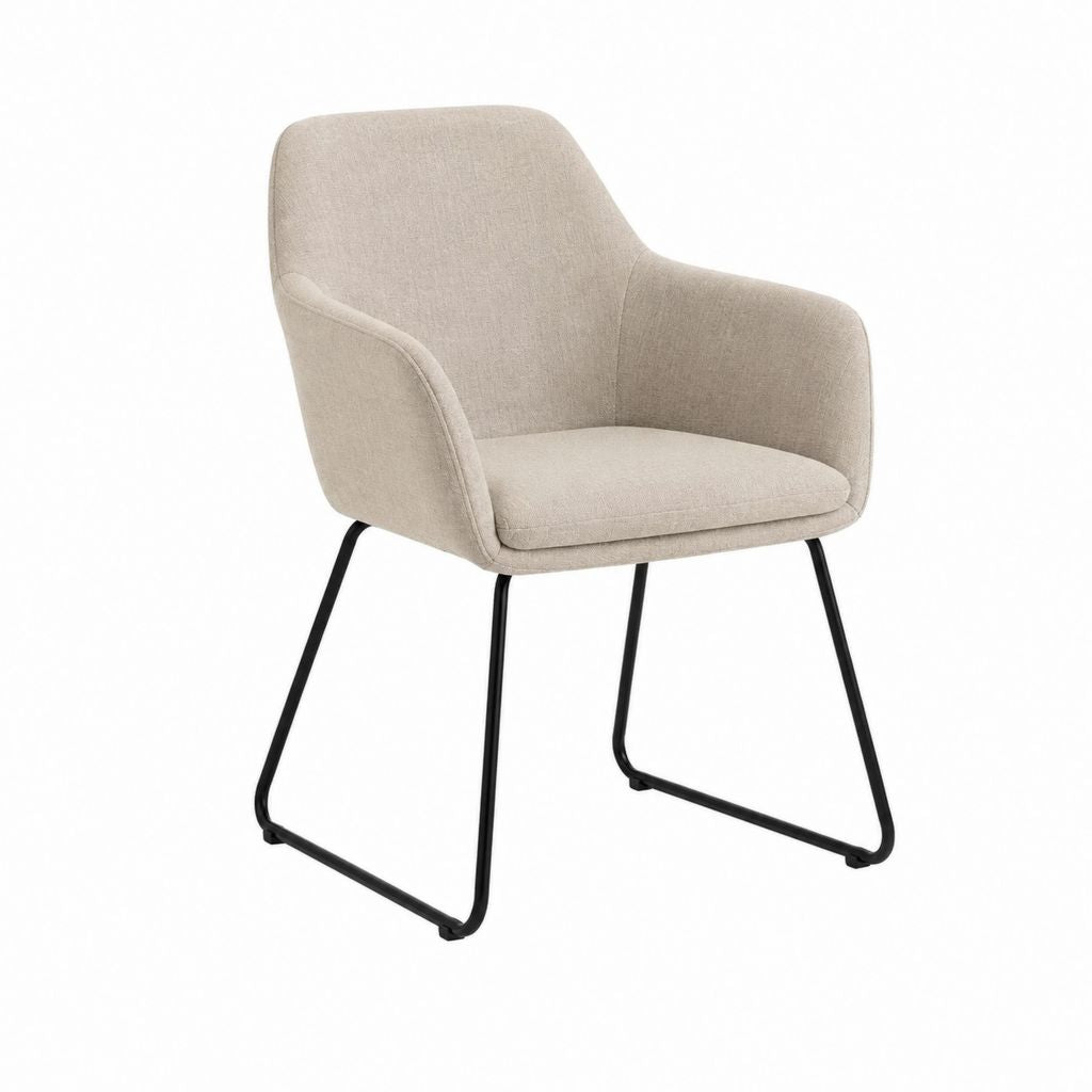 Chaise de salle à manger avec accoudoirs beige en polyester et acier 60 x 60 x 84 cm