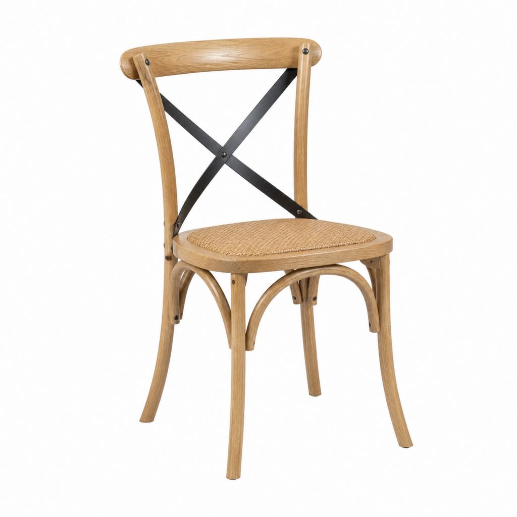 Chaise de salle à manger en chêne massif naturel avec assise ronde tressée 45 x 52 x 88 cm