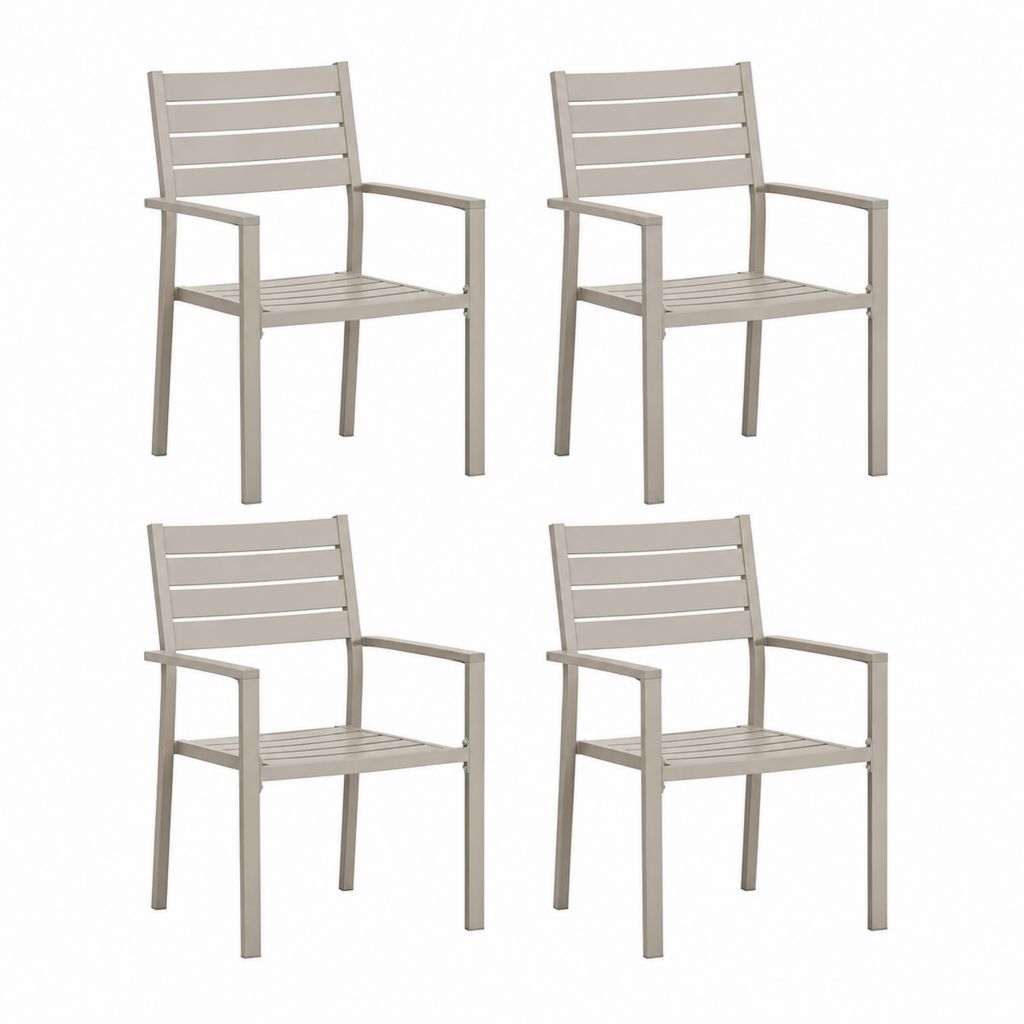 Lot de 4 chaises de jardin avec accoudoirs beige en aluminium 55 x 57 x 84 cm