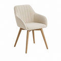 Chaise de salle à manger avec accoudoirs beige en polyester pieds en bois d'hévéa 55 x 59 x 82 cm
