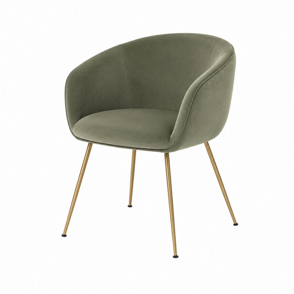 Chaise de salle à manger avec accoudoirs vert olive en velours polyester et acier 58 x 57 x 80 cm