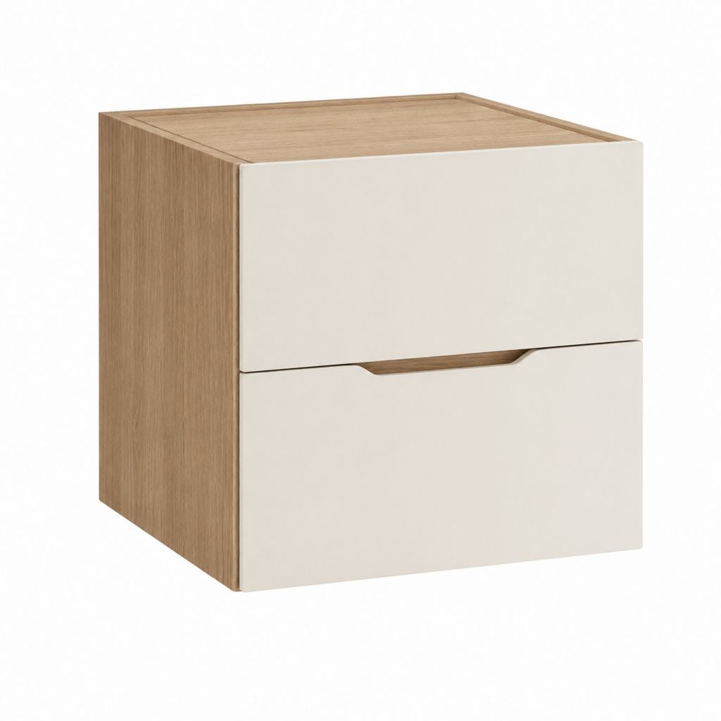 Table de chevet à 2 tiroirs beige et chêne en panneaux MDF rectangulaire 40 x 35 x 50 cm