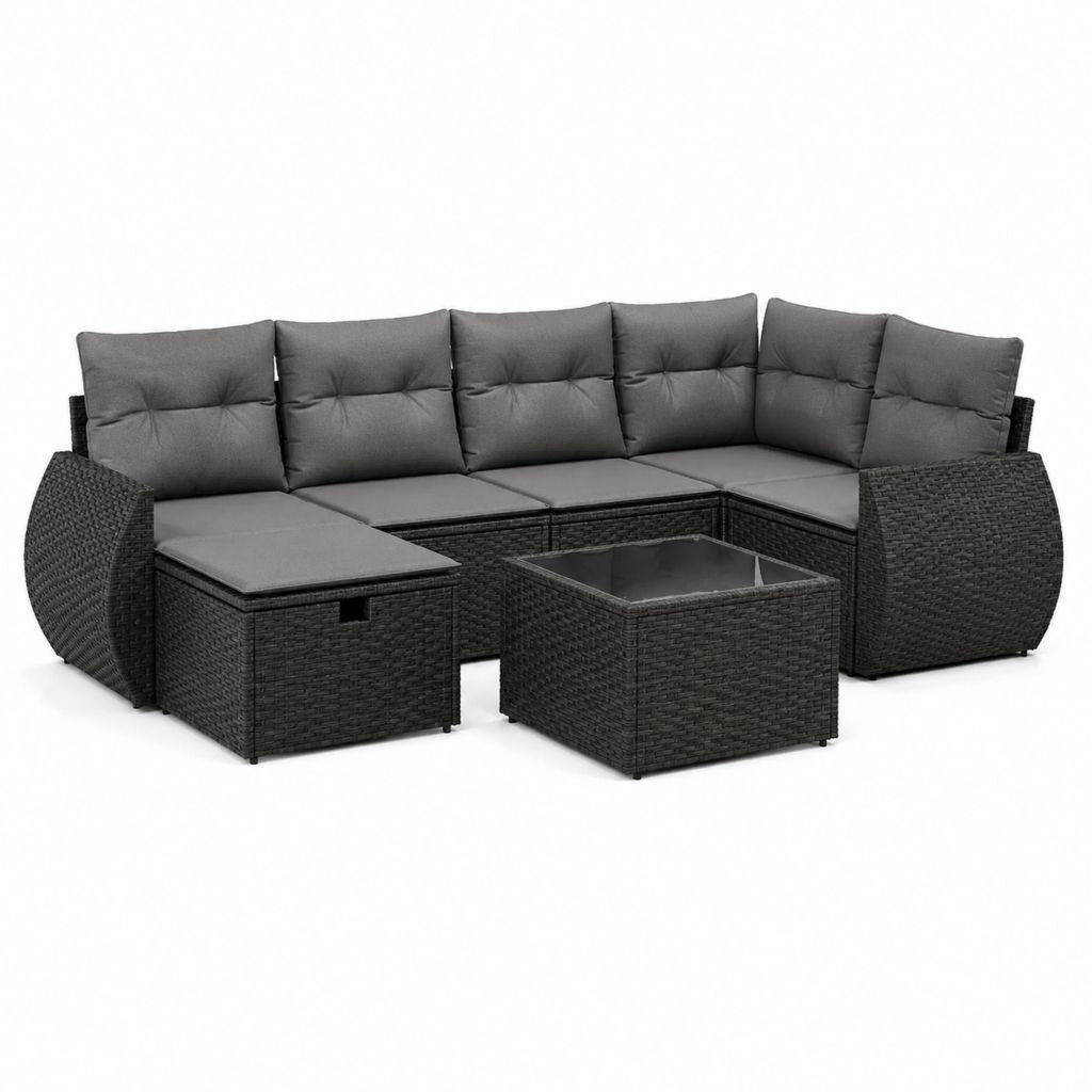 Salon de jardin d'angle 5 places avec table basse gris anthracite en résine tressée PE 240 x 180 x 75 cm