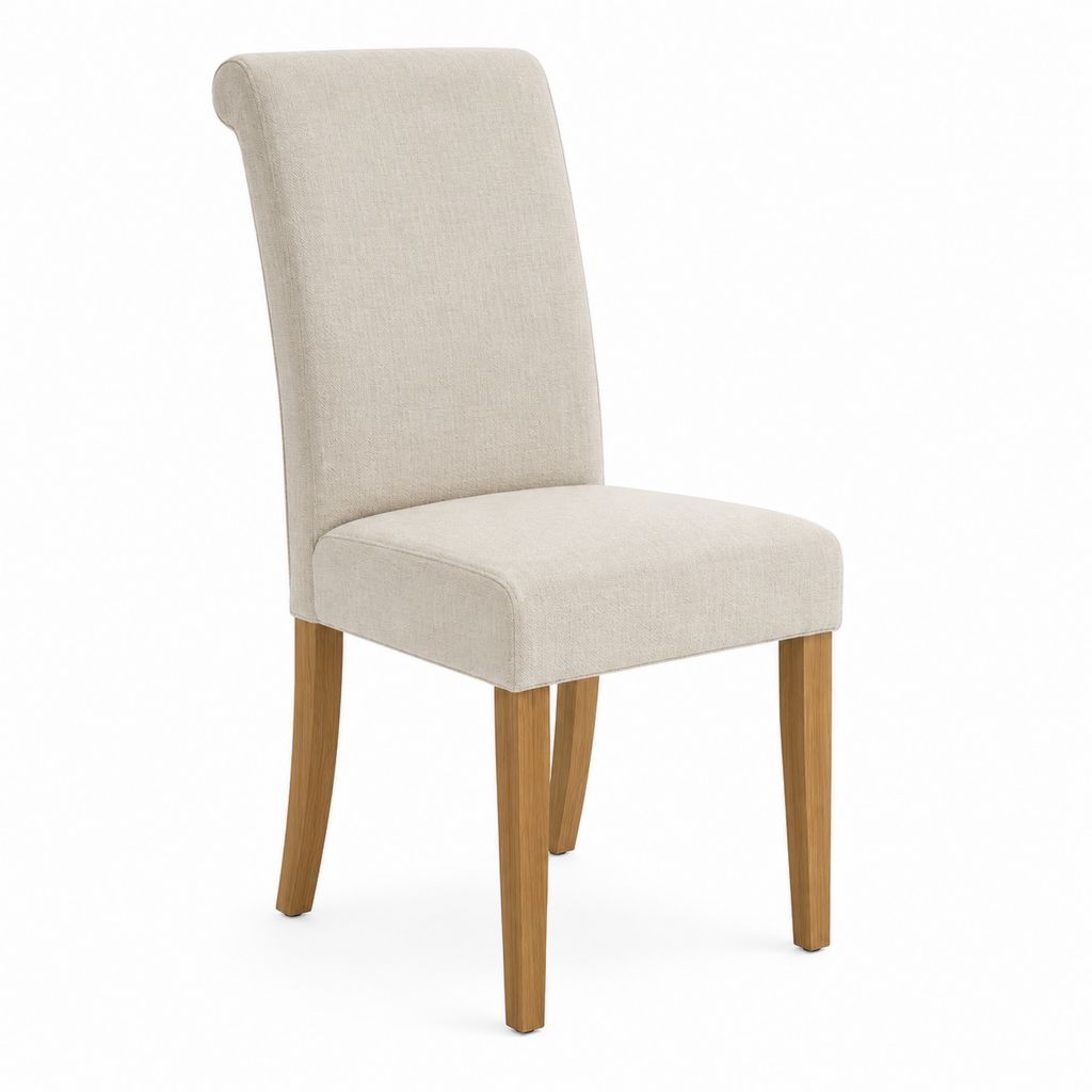 Chaise de salle à manger beige en polyester avec pieds en hévéa massif 46 x 60 x 100 cm