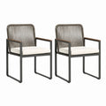 Lot de 2 fauteuils de jardin gris et noir en acier thermolaqué avec corde PE et coussins 56 x 63 x 85 cm
