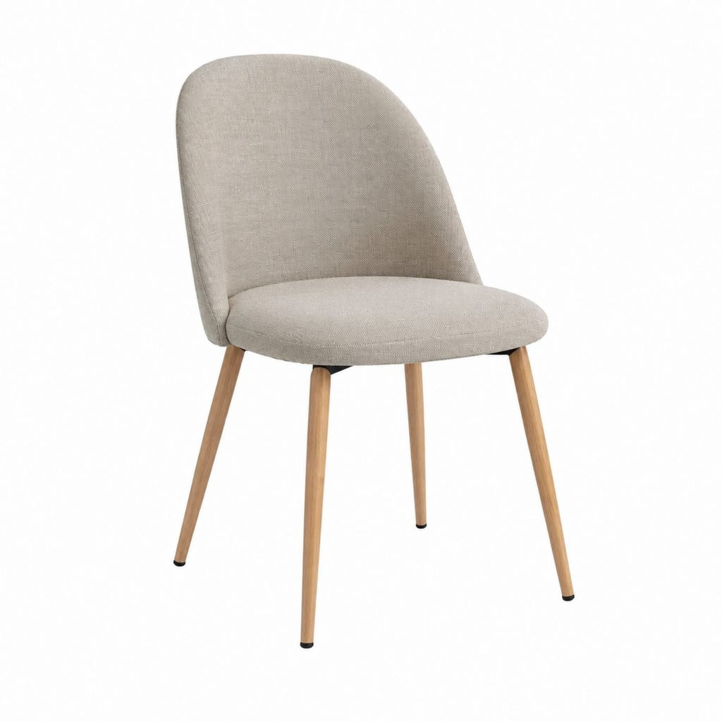 Chaise de salle à manger beige en polyester à dossier arrondi pieds en hêtre massif 83 x 47 x 56 cm