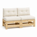 Canapé de jardin 2 places en pin massif naturel avec coussins crème 140 x 70 x 63 cm