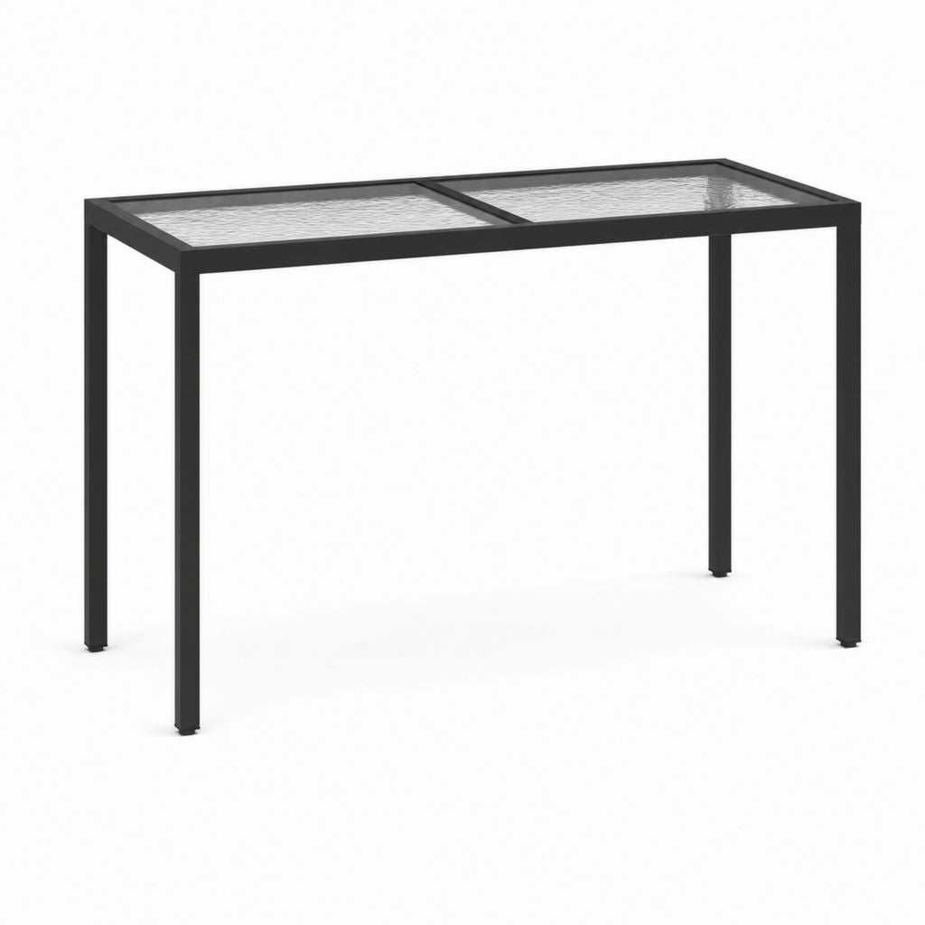 Table de jardin rectangulaire noire en acier et verre trempé 150 x 90 x 74 cm