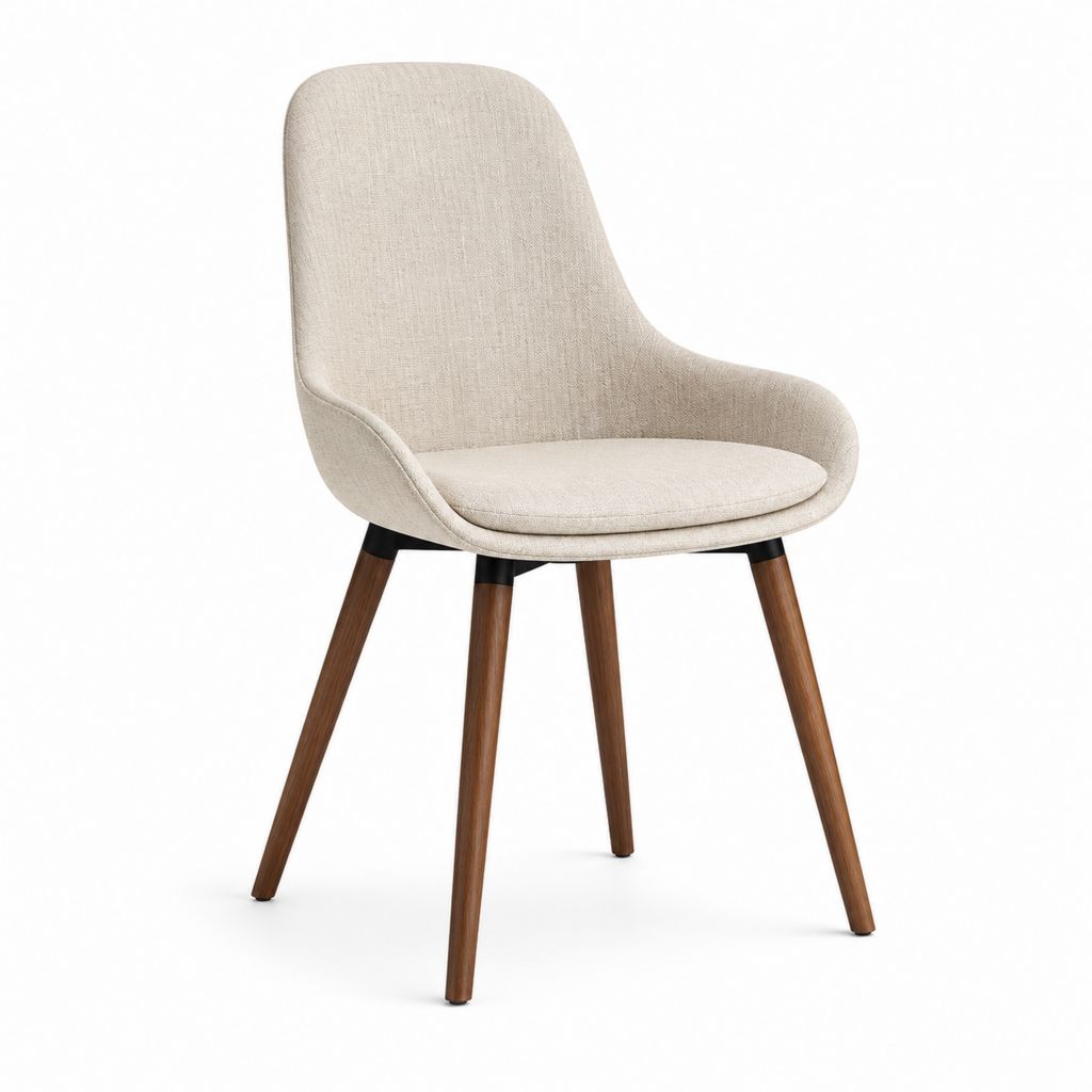 Chaise de salle à manger beige en polyester avec pieds en bois massif 58 x 61 x 84 cm